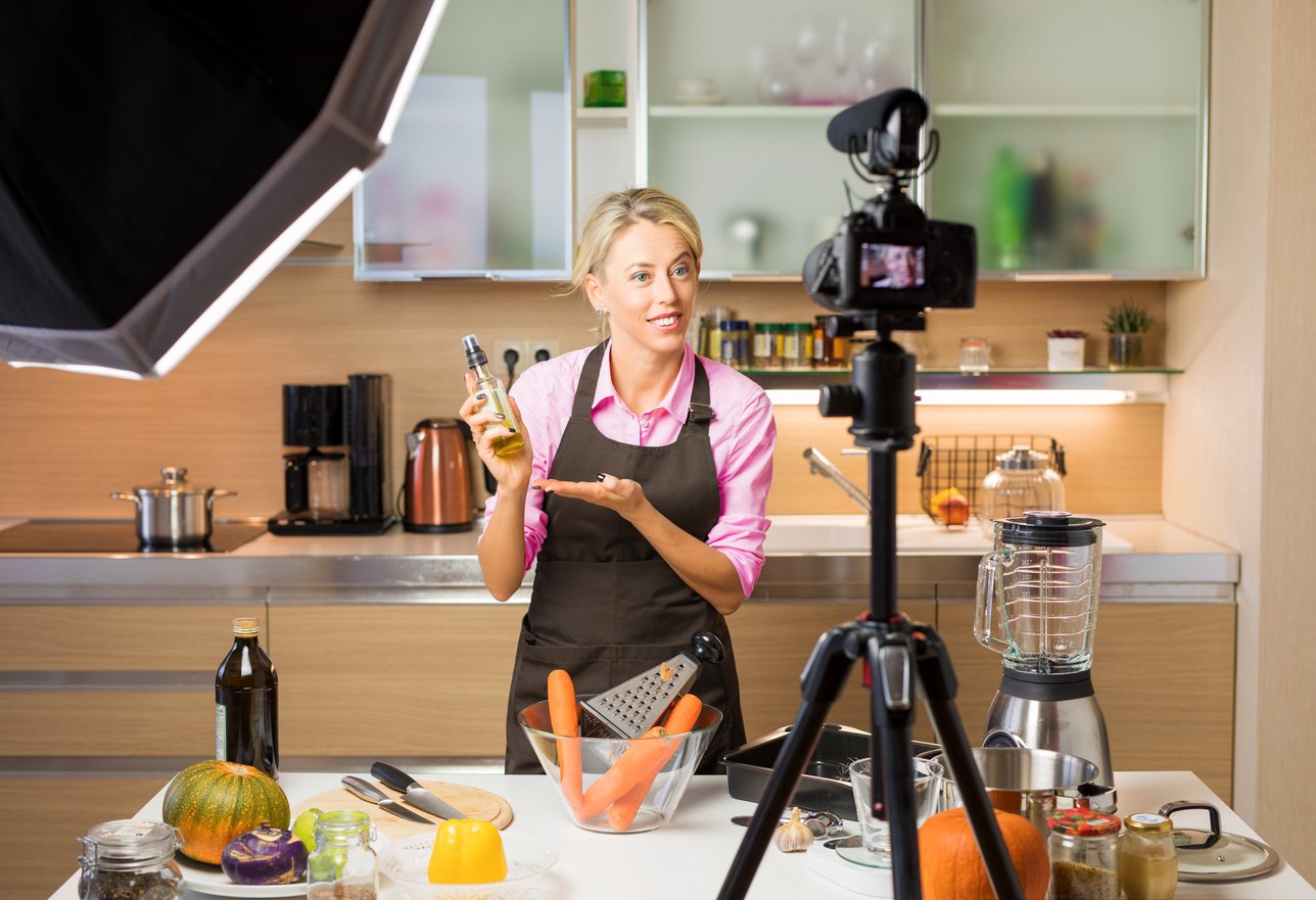 Woman Vlogging in Her Home Kitchen